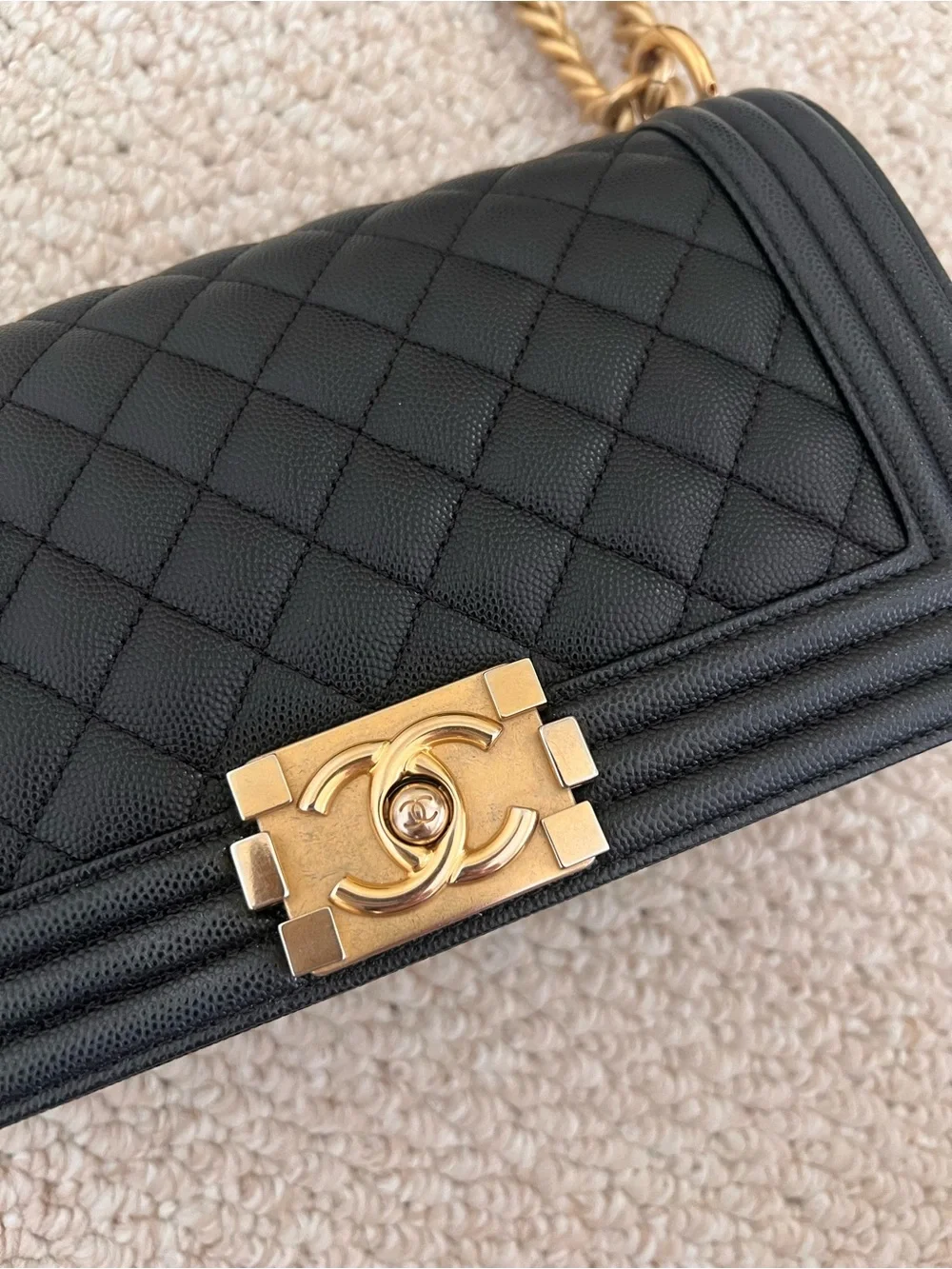 Chanel Caviar Black Medium Boy Bag with Antique Gold Hardware